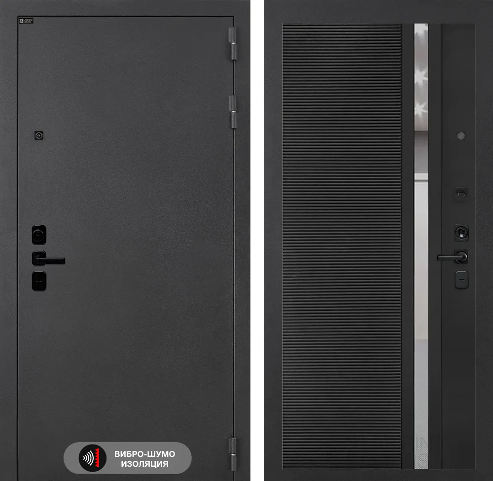 Входная дверь Соналаб 31 - Черный кварц, зеркальная вставка с тонировкой