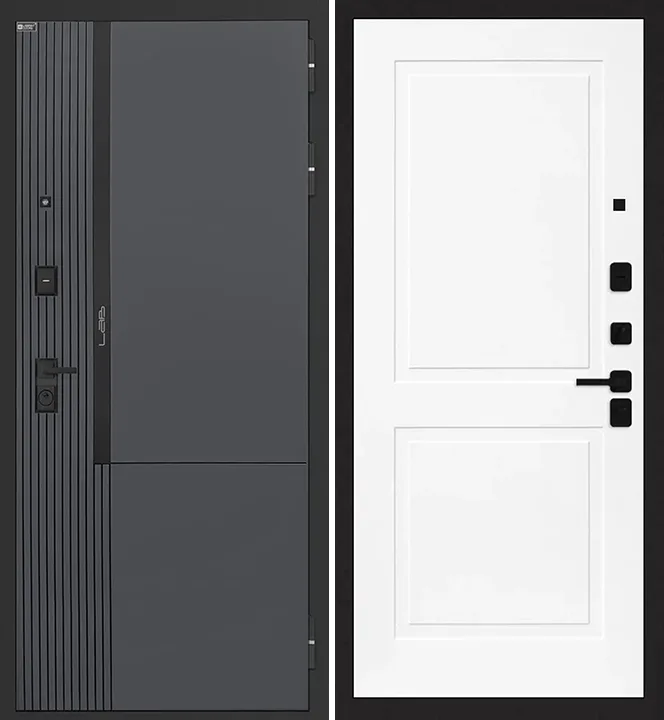 Металлическая дверь Лаб 2 Про Муар черный 880x2050 в интерьере
