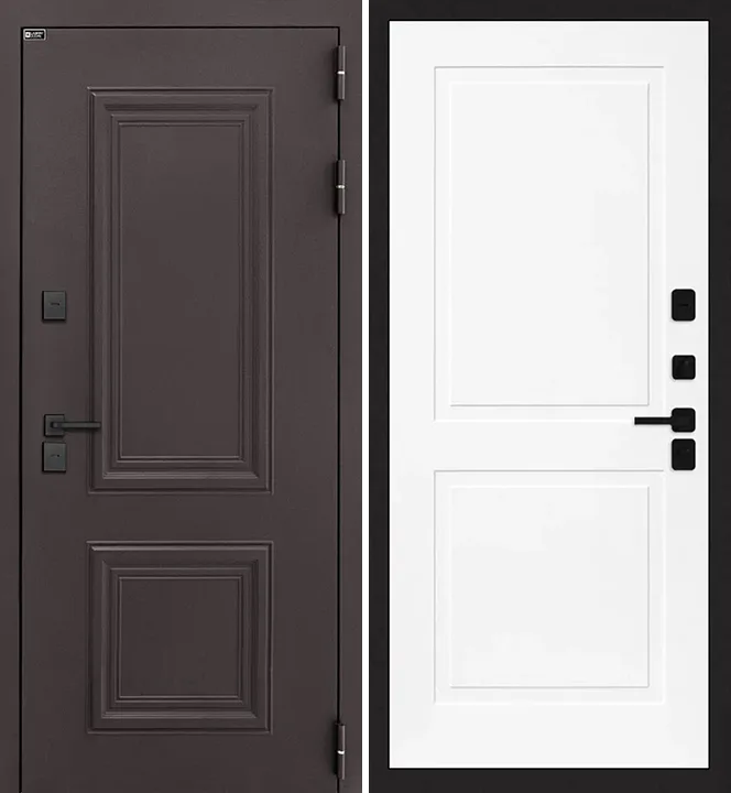 Металлическая дверь термо Полярис Лайт Муар RAL8019 880x2050 в интерьере